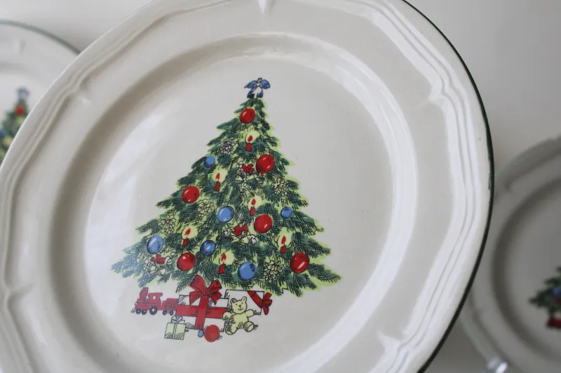 80s 90s vintage Alco stoneware Christmas tree pattern dinner plates set of 8