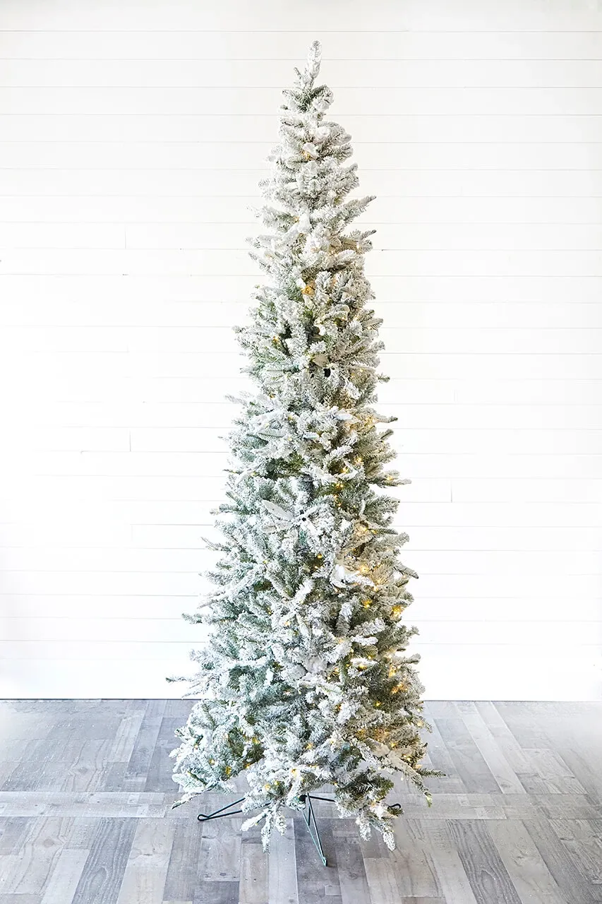 9' Snowcrest Pencil Pine Artificial Christmas Tree with 700 Color-Changing Lights
