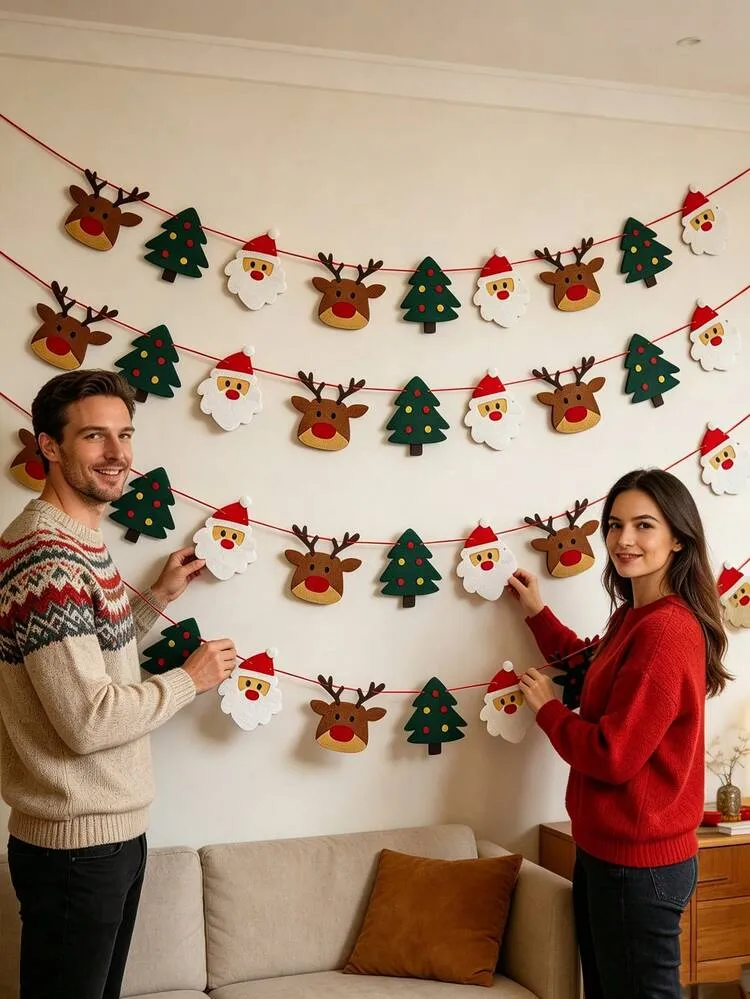 9pcs/1pc-Santa Claus Banner, Christmas Decoration Set, Santa Claus Flag Pole, Christmas Banner, Christmas Home Decor Bunting, Includes Special Christmas Ornaments And Beaded Tools. Spacing And Layou