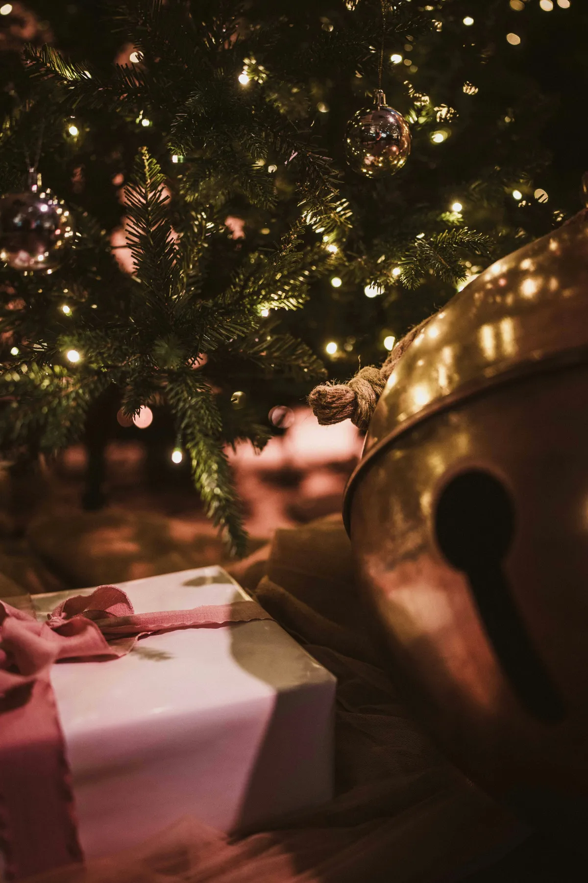 A set of photos of christmas decorations in soft pink and pastel colours