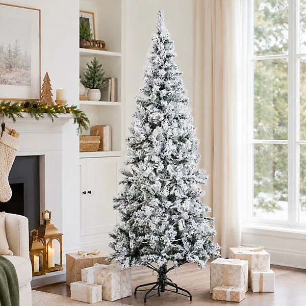 Abrihome 6ft Snow Flocked Artificial Christmas Tree with Hinged Branches,  Realistic Frosted PVC Christmas Tree with