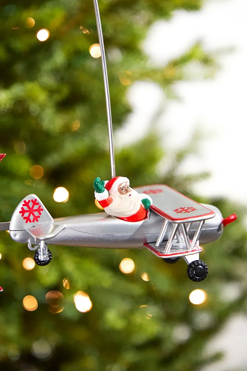 Animated Tree Topper, Black Santa's Biplane Circles The Tree - Decorator's Warehouse