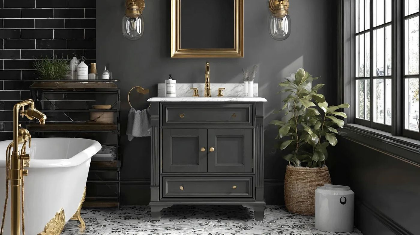 Antique Bath Vanity Ideas For Dark, Collected Baths | AURA Modern Home