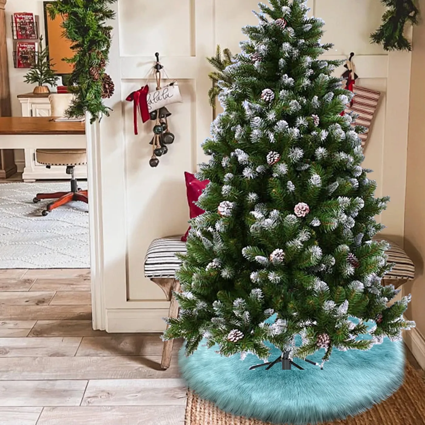 Artificial Tree Large Christmas Tree Stands Skirts Red Wooden Christmas  Tree Skirt (Fits 4ft-6ft Trees)