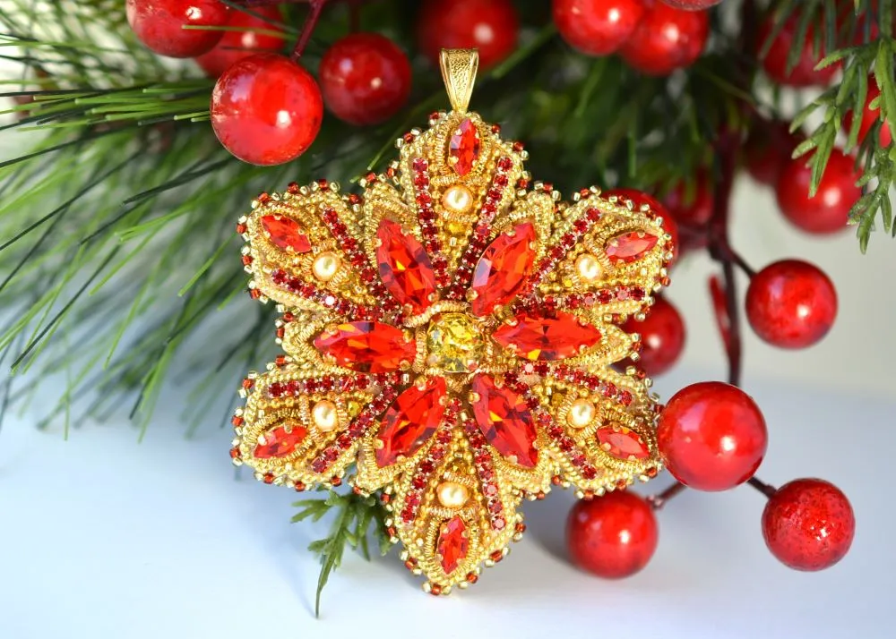 Beading Tutorial Crystal Snowflake with bead embroidery and gold work –  Exclusive Craft LLC