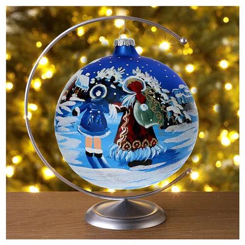 Blue glass Christmas ball with child 150 mm