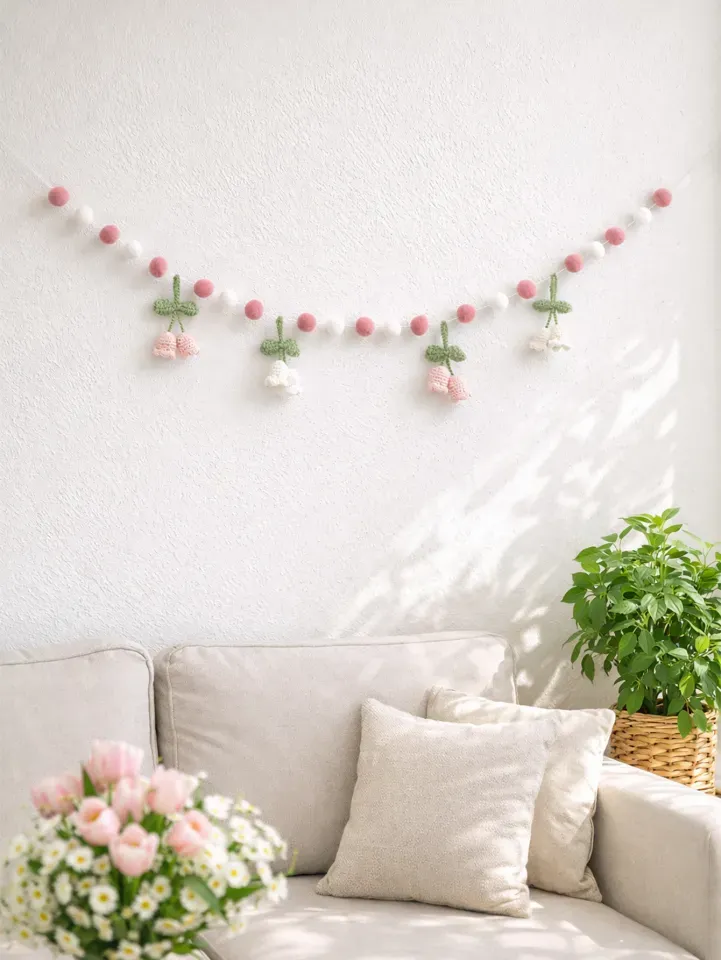 Boho Crochet Lily of the Valley Pom Garland Pink White Felt Ball Floral  Banner Cute Wall Hanging for Nursery, Bedroom & Party | Lazada Singapore