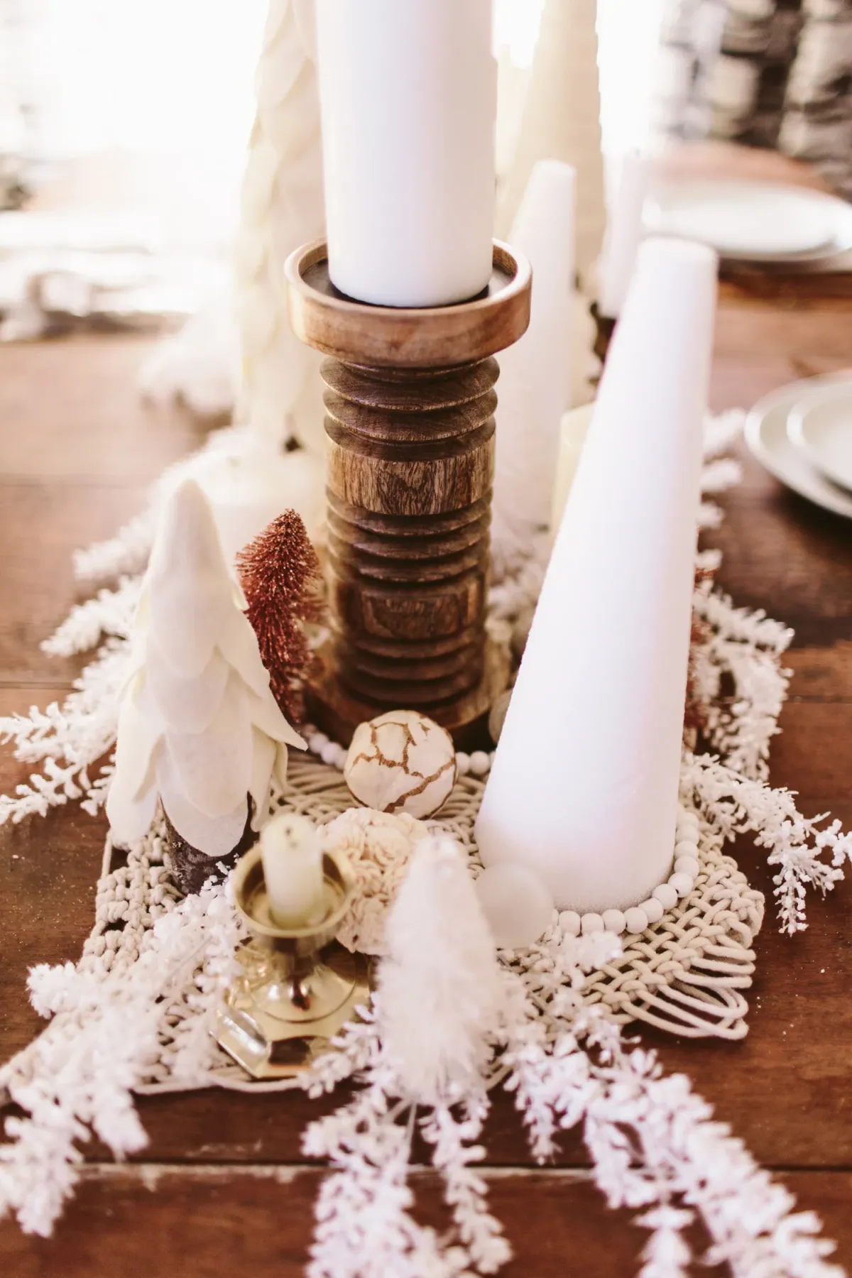 Bottle brush tree holiday tablescape — Liz Morrow