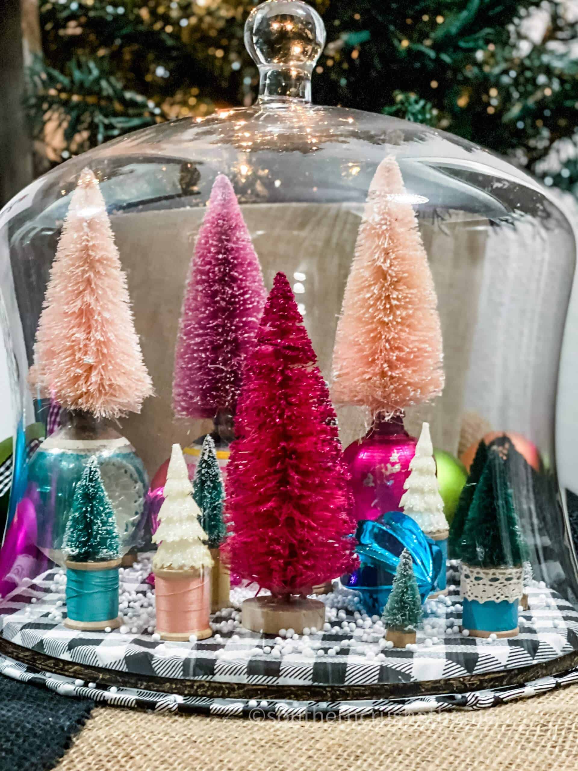 Bottle Brush Vintage Christmas Tree Star Vintage Bottle Brush Tree Display  (with Shiny Brite Ornaments)