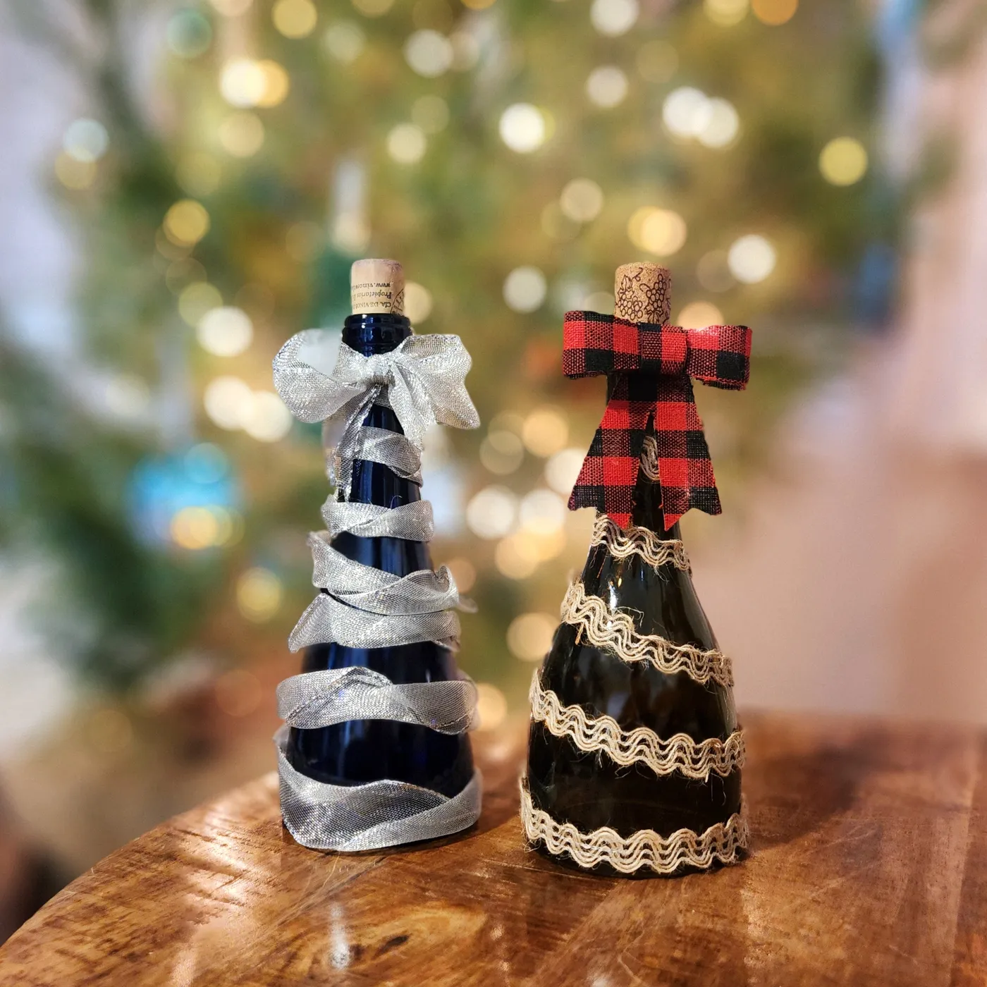 Bottle Top Christmas Tree Decor | Sustainable Centerpiece - Blue & Silver