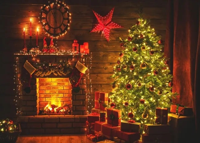Bright Lights Fireplace Christmas Tree Backdrop Stage Party Photography  Background