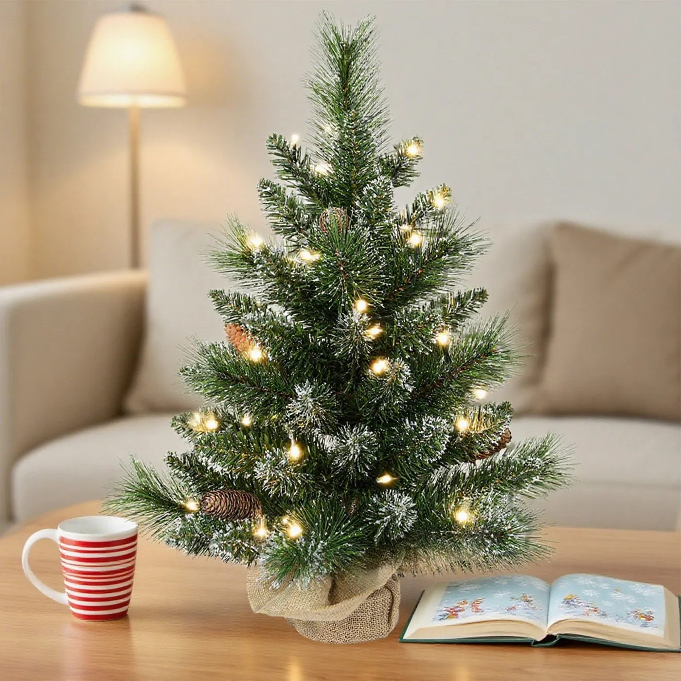 Bringstar 2FT Pre-Lit Artificial Mini Christmas Tree, Snow Tipped Tabl – Bringstar Christmas