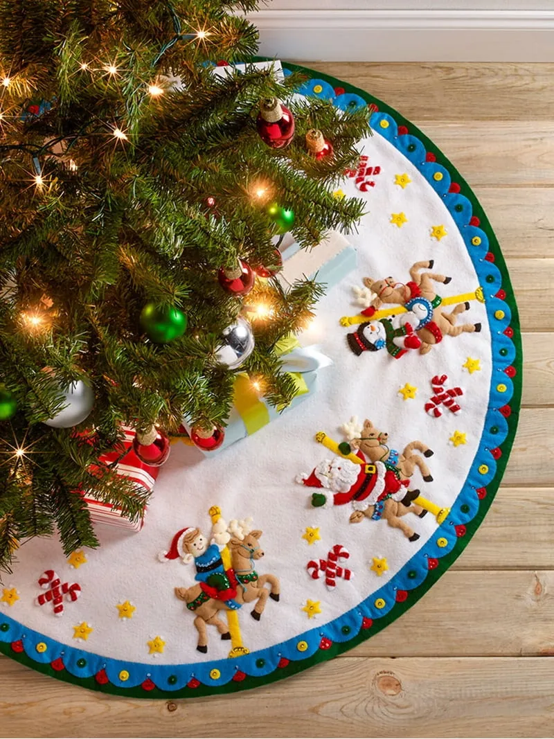 Bucilla Christmas Tree Vintage Bucilla Tree Skirt Bucilla Felt Tree Skirt  Applique Kit 43' Round-Carousel Santa
