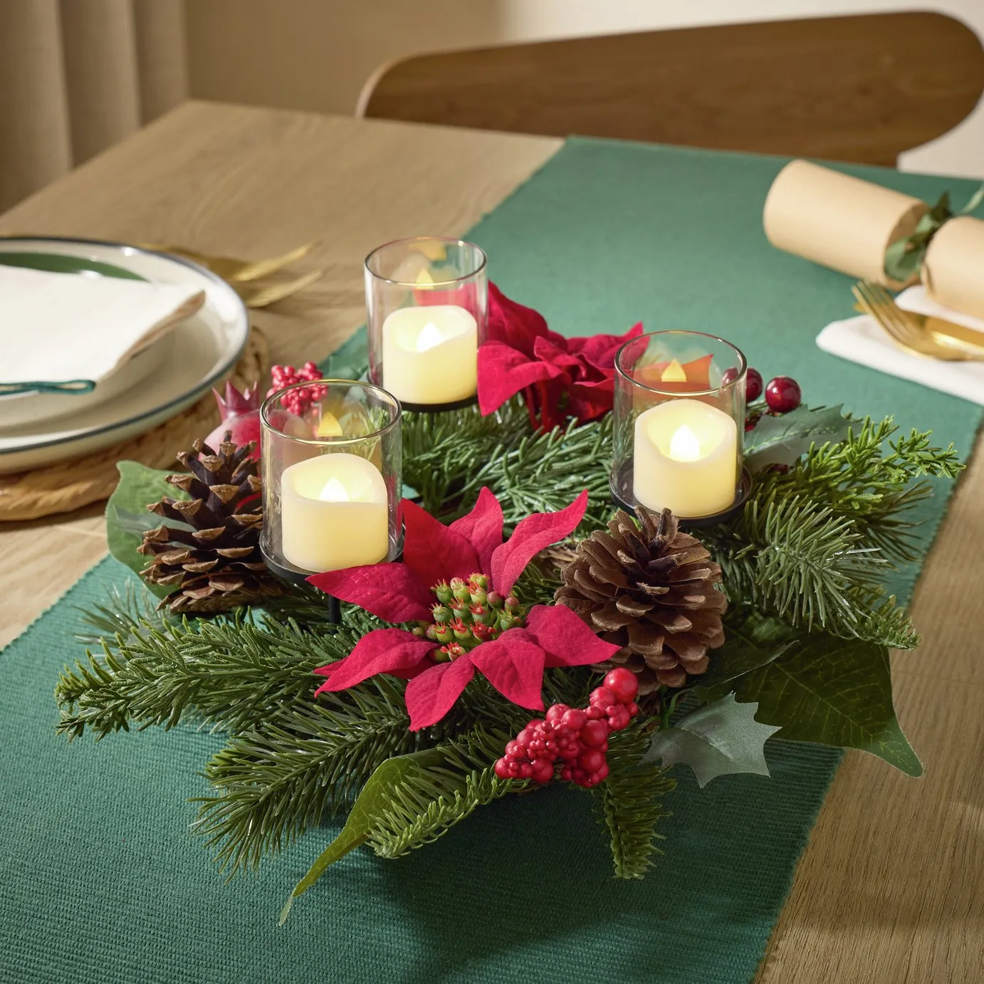 Buy Argos Home Poinsettia and Berry Centrepiece Wreath with Candle Holder | Christmas table and room decorations | Argos