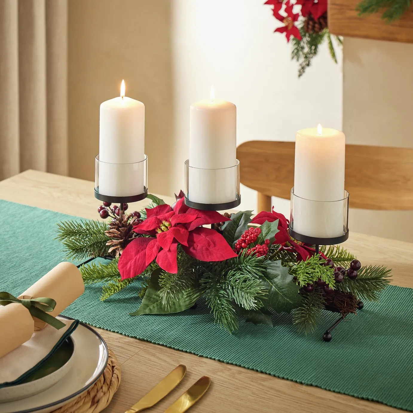 Buy Argos Home Poinsettia, Berry & Foliage Centrepiece Decoration with Candle Holder | Christmas tree decorations | Argos