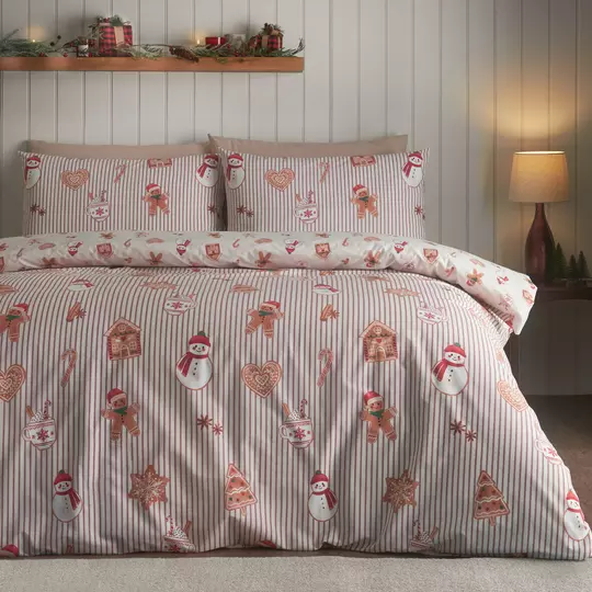 Buy Catherine Lansfield Christmas Gingerbread Stripe Pink Bedding Set -  Single | Duvet cover sets | Argos