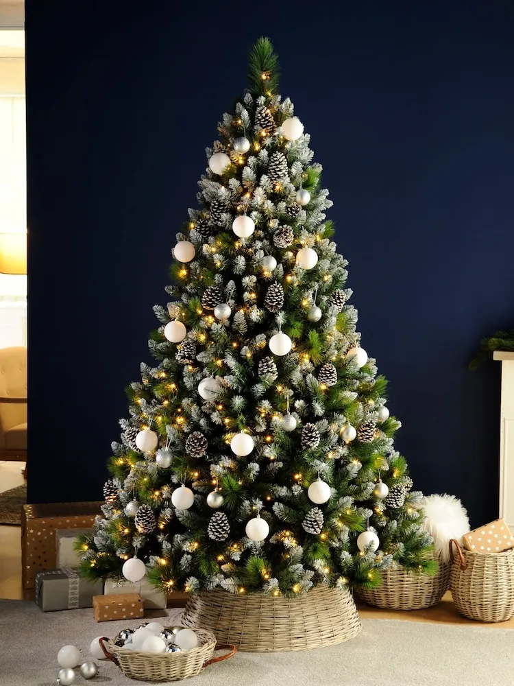 Buy Festive 7ft Prelit Frosted Grand River Pine Christmas Tree with Cones  from the Next UK online shop