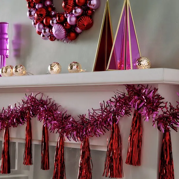 Buy Habitat Tinsel Tassel Christmas Garland - Pink & Red | Christmas wreaths and garlands | Argos