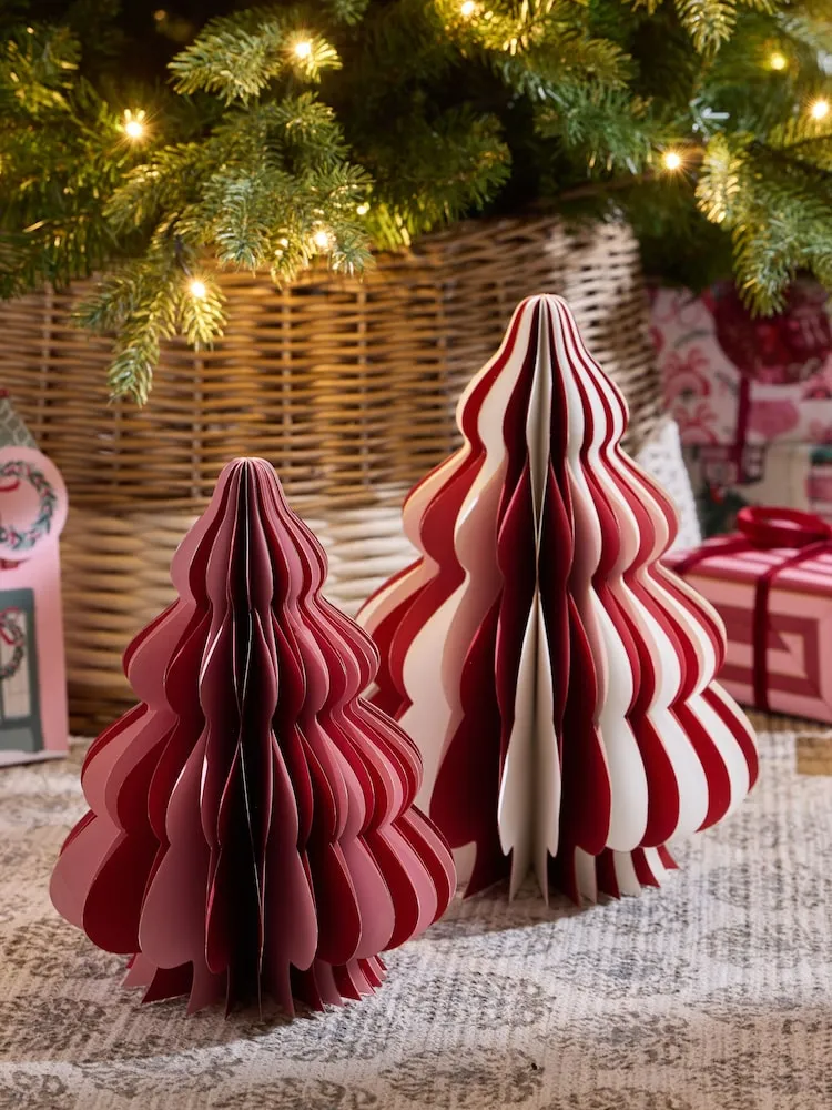 Buy Set of 2 Red/White Stripey Paper Trees from Next Qatar