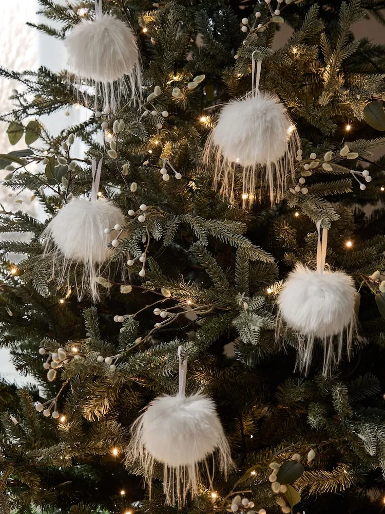 Buy Set of 5 White Fur Christmas Baubles from the Next UK online shop