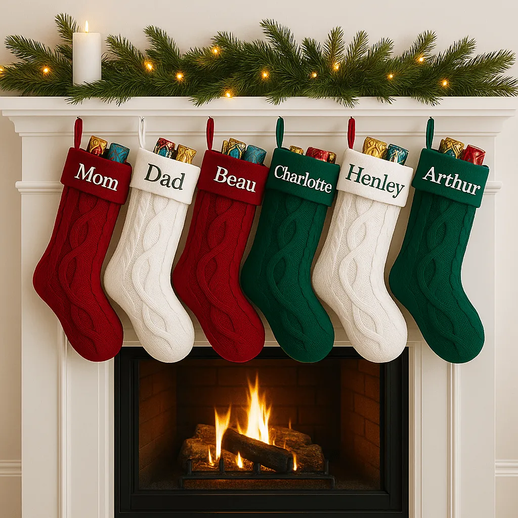 Cable Knit Personalized Christmas Stocking | My Bambino Green