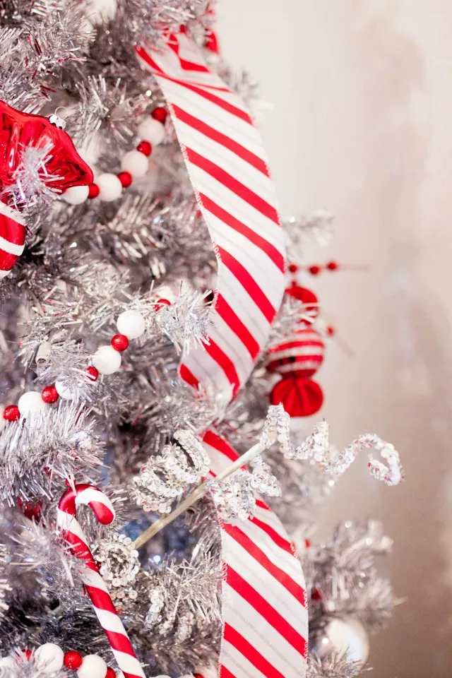 Candy Cane Christmas Tree With Ribbon Our Red, White, And Gold Candy Cane  Striped Christmas Tree