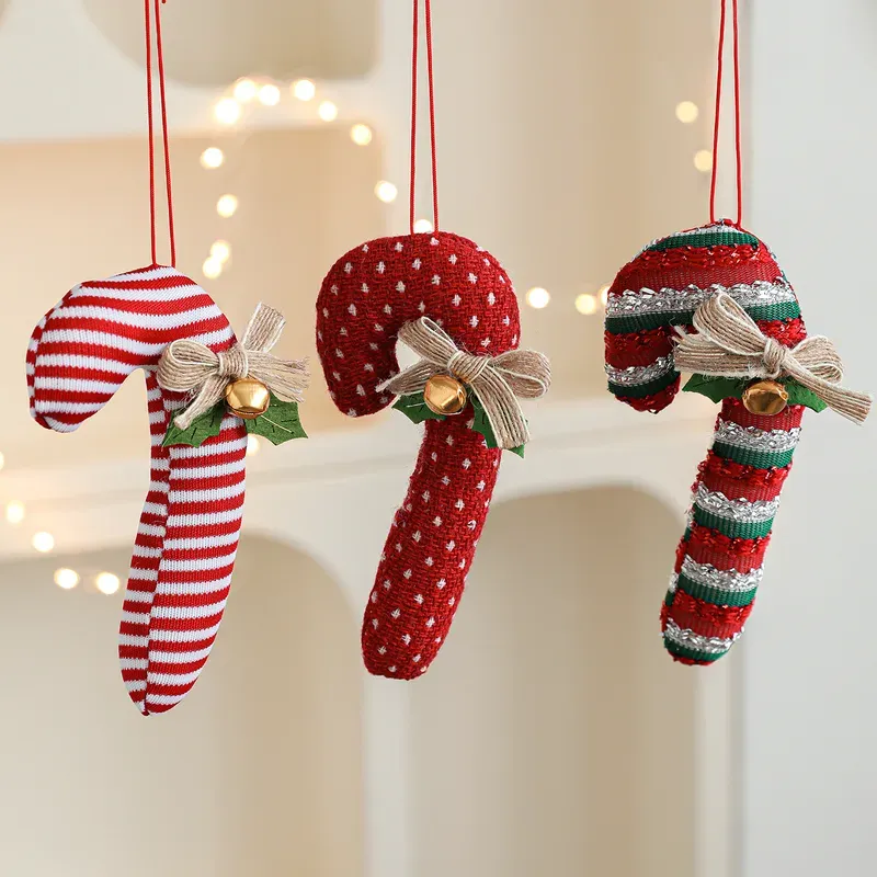Cartoon Fabric Cane Candy Ornament Christmas Tree Decorations Bell Butterfly Knot Hanging Decoration Personalized European Style - Nihaojewelry