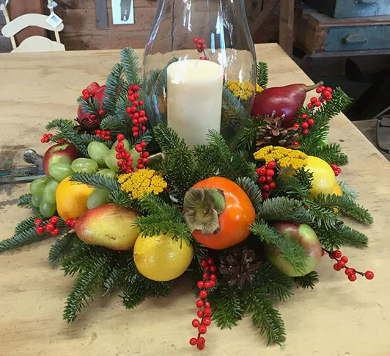 Centerpieces for holiday table or mantle made by Barry Farms - Harwinton