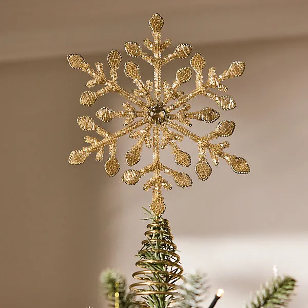 Champagne Gold Beaded Snowflake Tree Christmas Decorations Topper