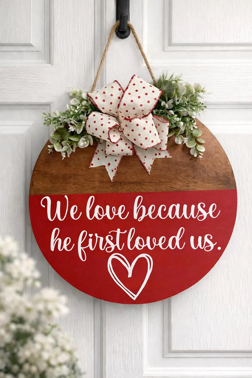 Christian Round Wood Door Hanger – Farmhouse Scripture Decor – 1 John –  Cedar and Scripture Co