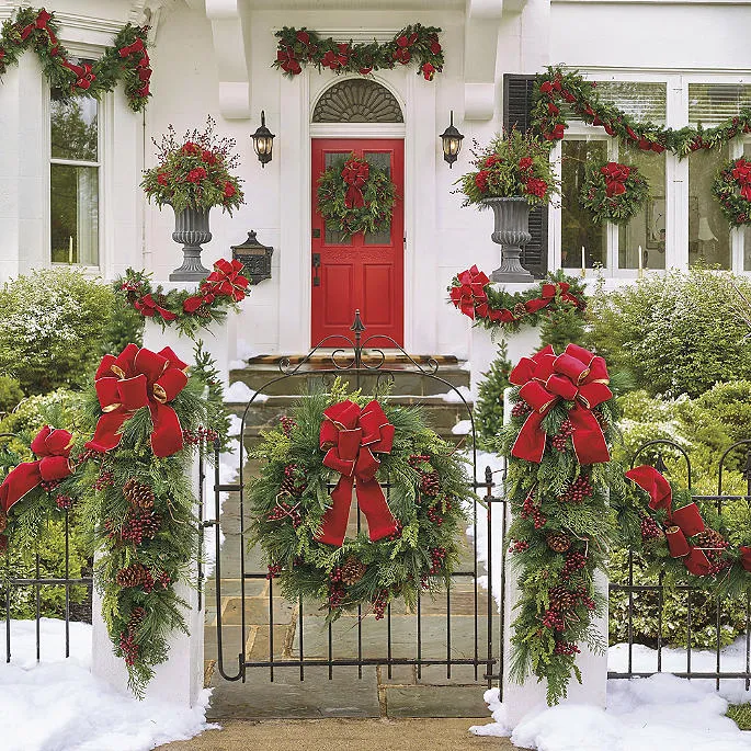 Christmas Cheer Wreath with Red Bow | Frontgate