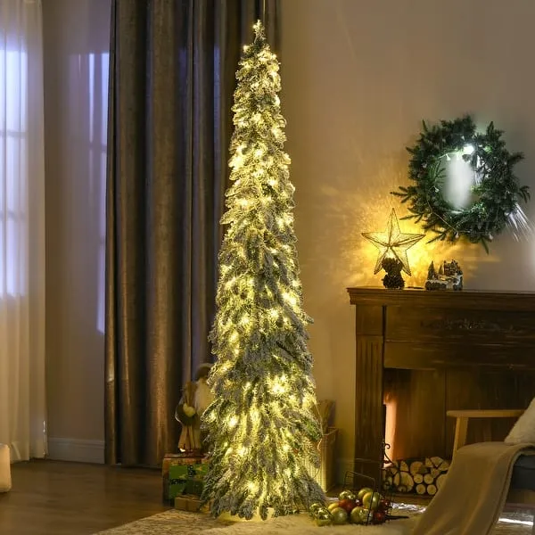 Christmas Decor Christmas Tree With Lights 7ft Pencil Christmas Tree With  Snow Flocked Branches And LED Lights, 350 Bulbs On Sale Bed Bath Beyond  42181635