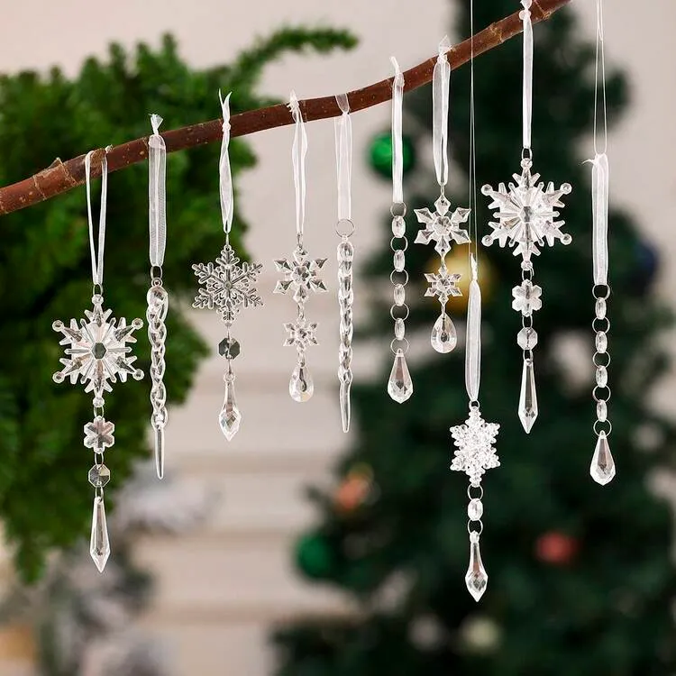 Christmas Decoration - Assorted Transparent Icicle Ornaments, Acrylic Transparent Icicle Hanging Decorations, Christmas Snowflakes Home Decor Christmas Decorations Room Decor Winter Christmas ...
