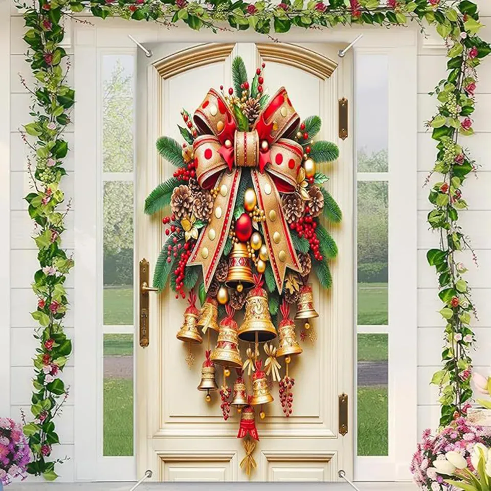 Christmas Door Banner Weather-resistant Holiday Decor Christmas Door Cover Banner 70x35 Funny Santa Claus Gnome Snowman Wreath Hanging Backdrop Winter Porch Sign Home Yard Wall Decor Festive Holiday