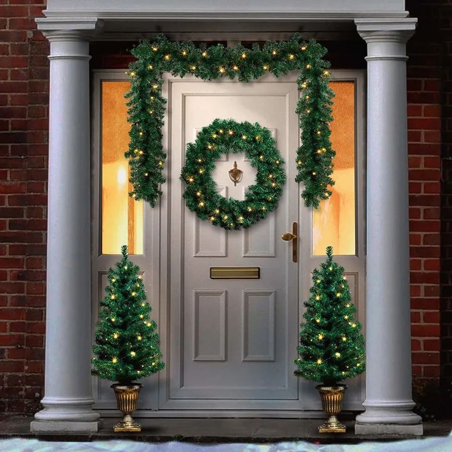 Christmas Door Garland Outdoor 9FT LED Christmas Garland Holiday Greenery  Festive Hanging Door Decor Xmas Home