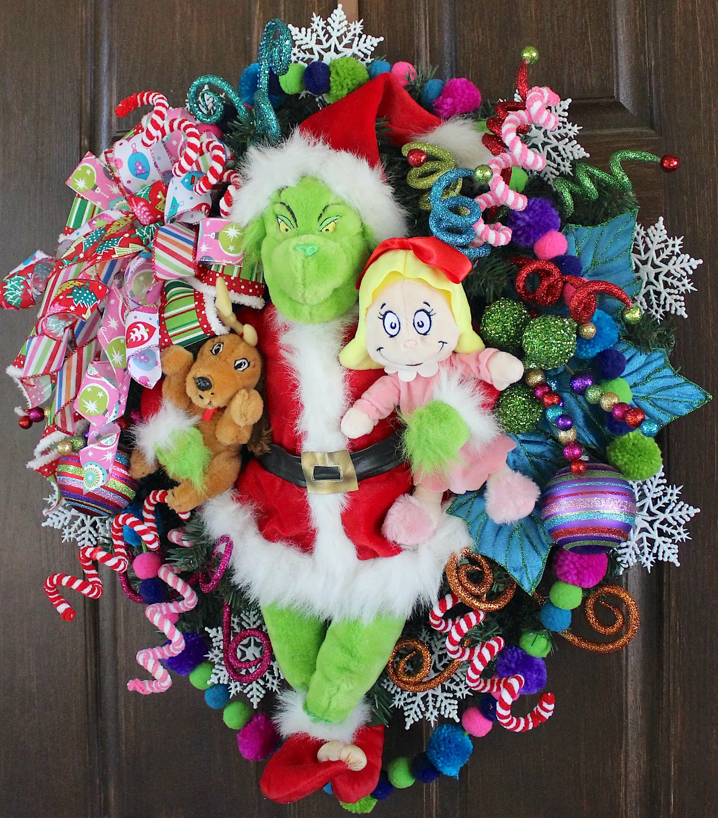 Christmas Grinch Wreath - Welcome to Whoville | Amour Front Door Grinch Doll Whoville Christmas Wreath For