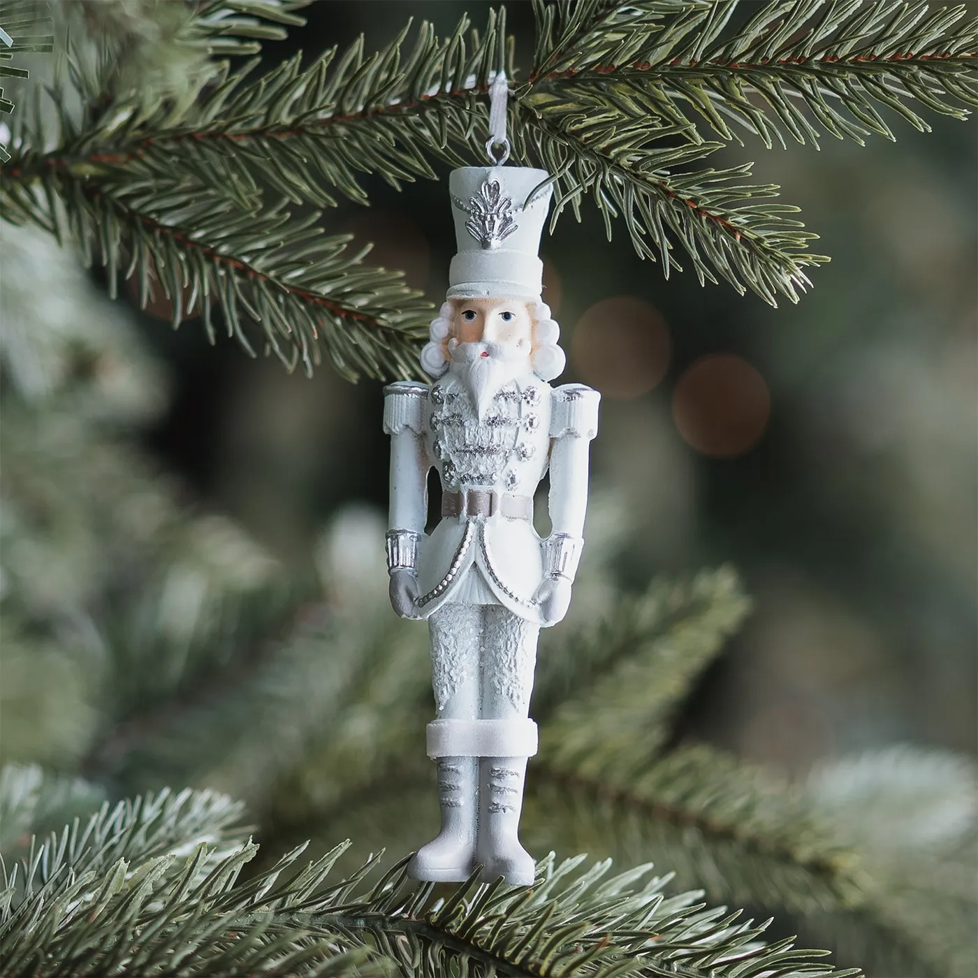 Christmas hanging ornament mint green nutcracker with frosted glitter