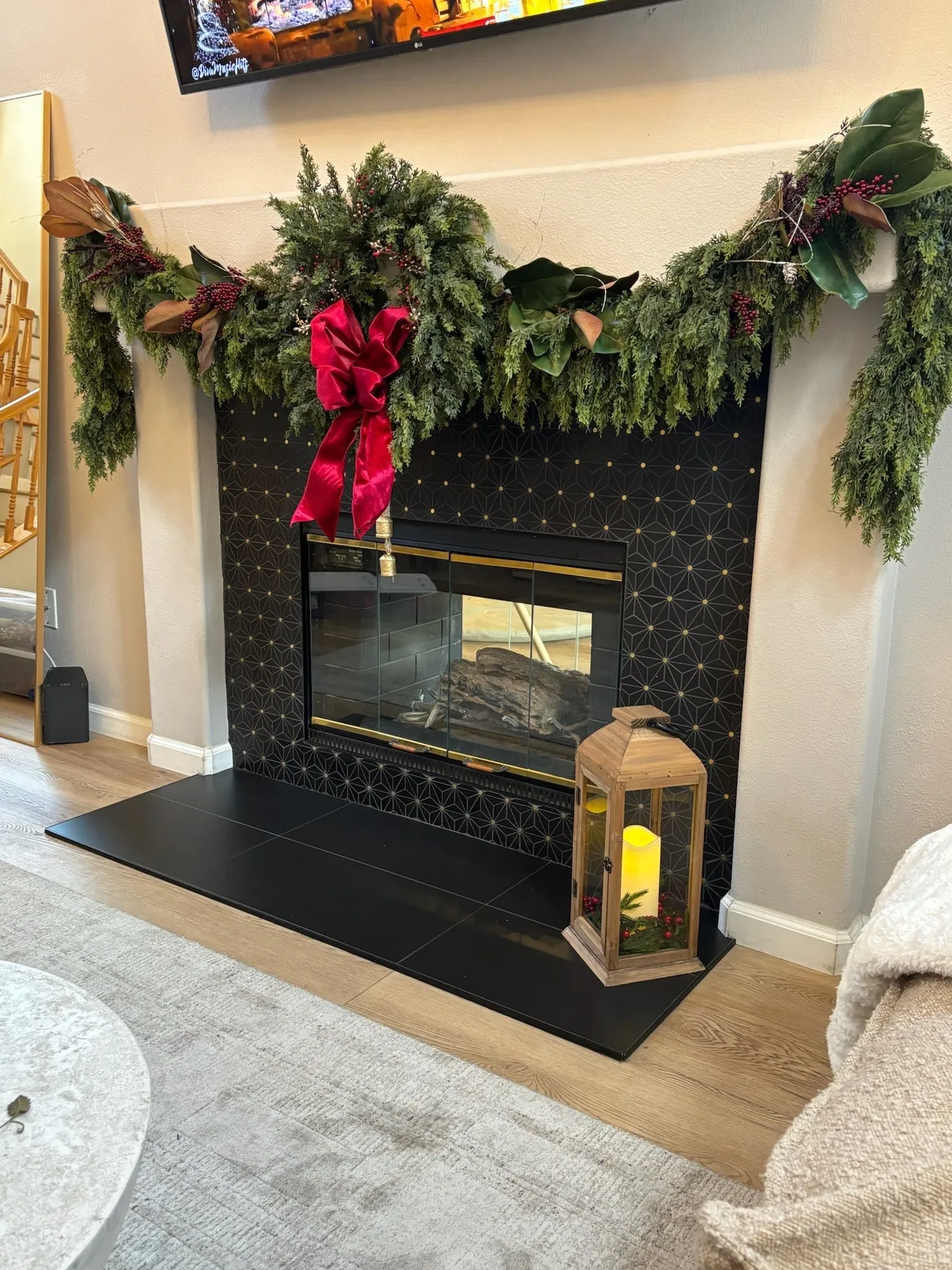 Christmas Mantel Decorating With a TV | Merry Design Co.