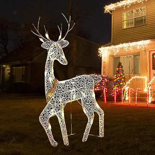 Christmas Reindeer Outdoor Landscape Lights Xmas Decor Glittering Elk Iron