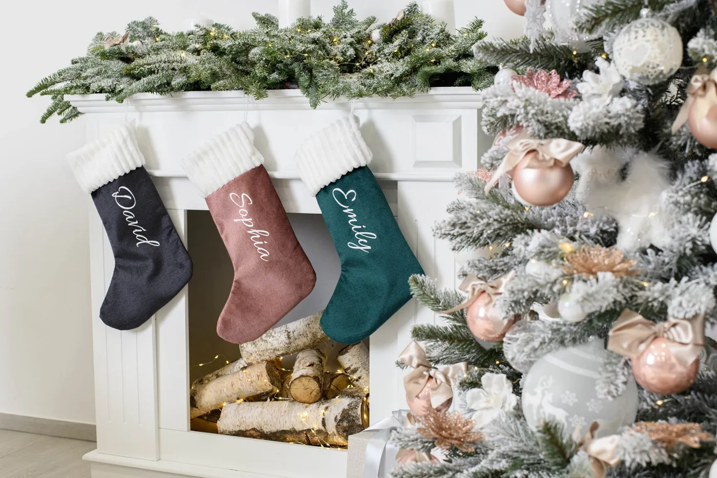 Christmas stocking personalised * Dusty pink stocking * Fireplace hang –  Decordora