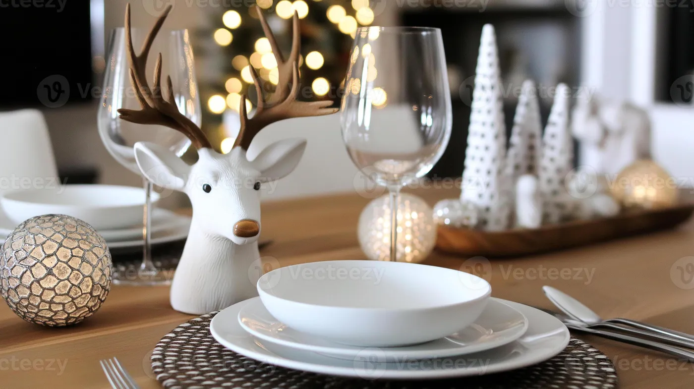 Christmas Table Setting Deer Plates Elegant Christmas Table Setting With Deer Plates Woodland Christmas Table Setting,