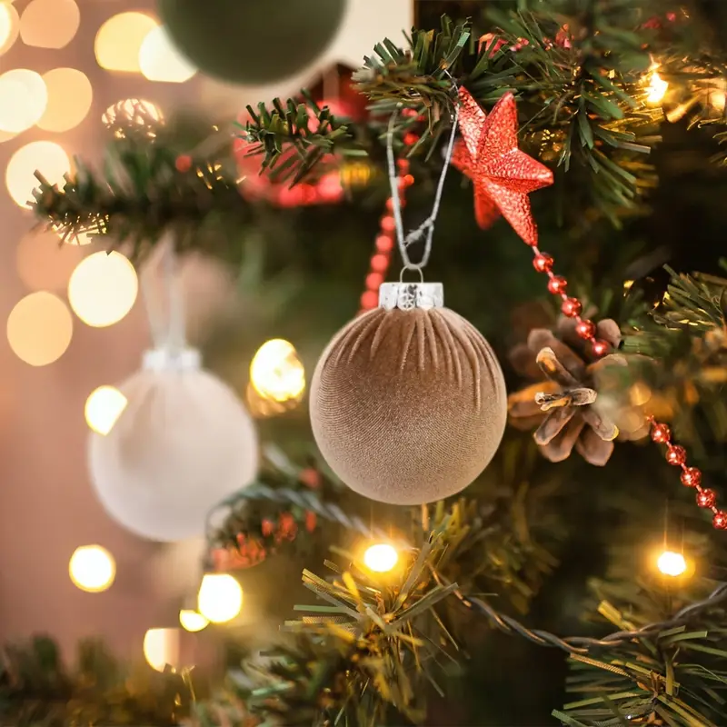 christmas tree ornaments velvet balls pack 15pcs - Temu