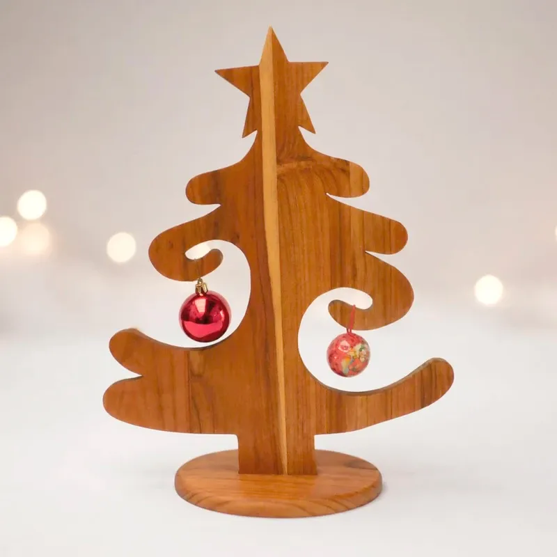Christmas Tree-Silhouette Teakwood Decor Holder for Tabletop - Enchanting Christmas  Tree | NOVICA