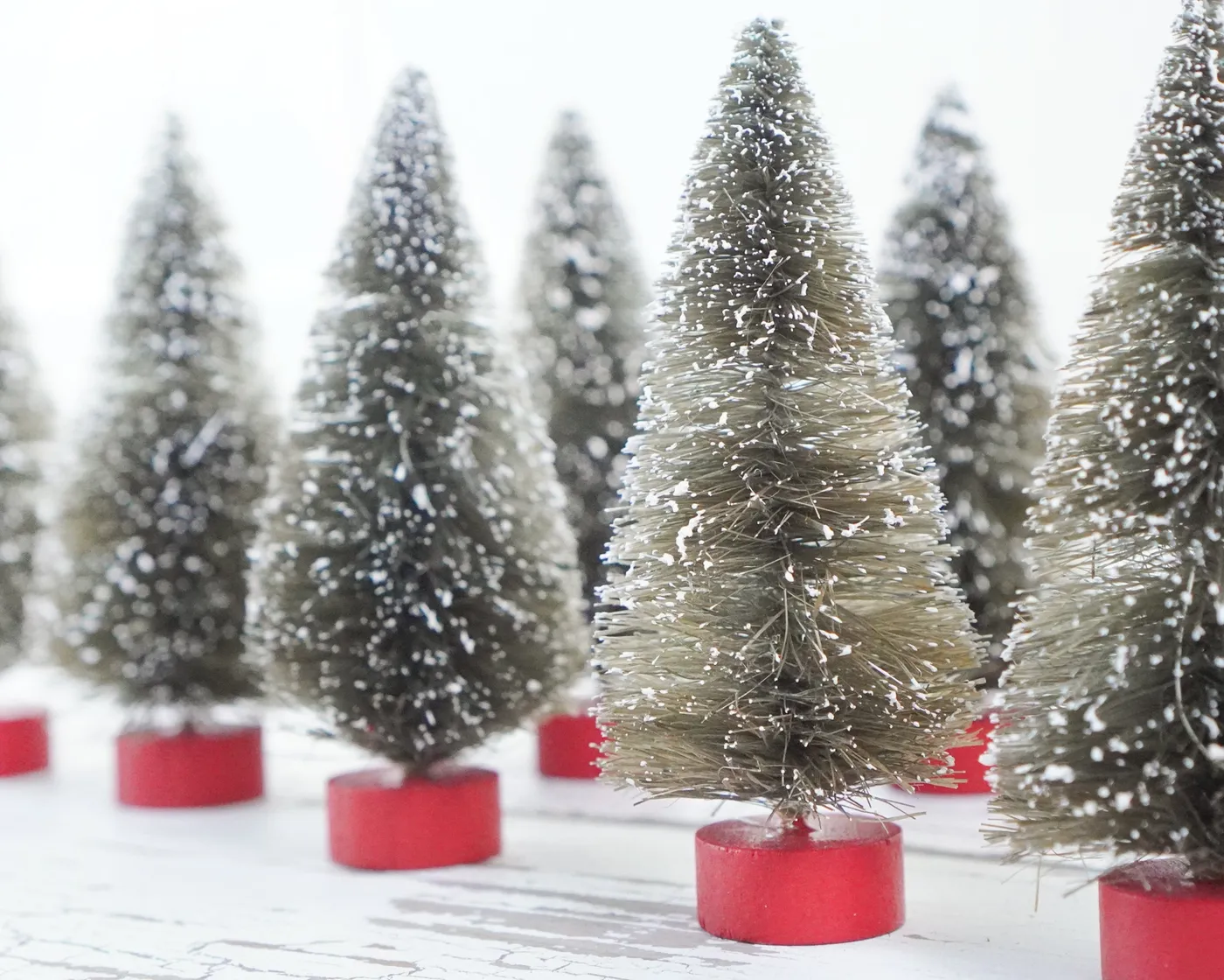 Christmas Village Bottle Brush Trees - 4-Inch Antique Style Frosted Si