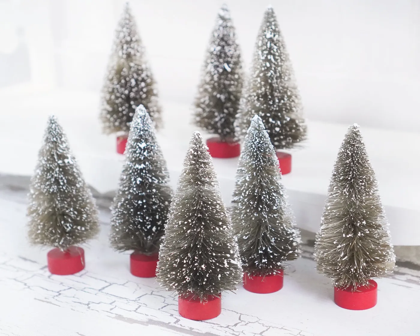 Christmas Village Bottle Brush Trees - 4-Inch Antique Style Frosted Si