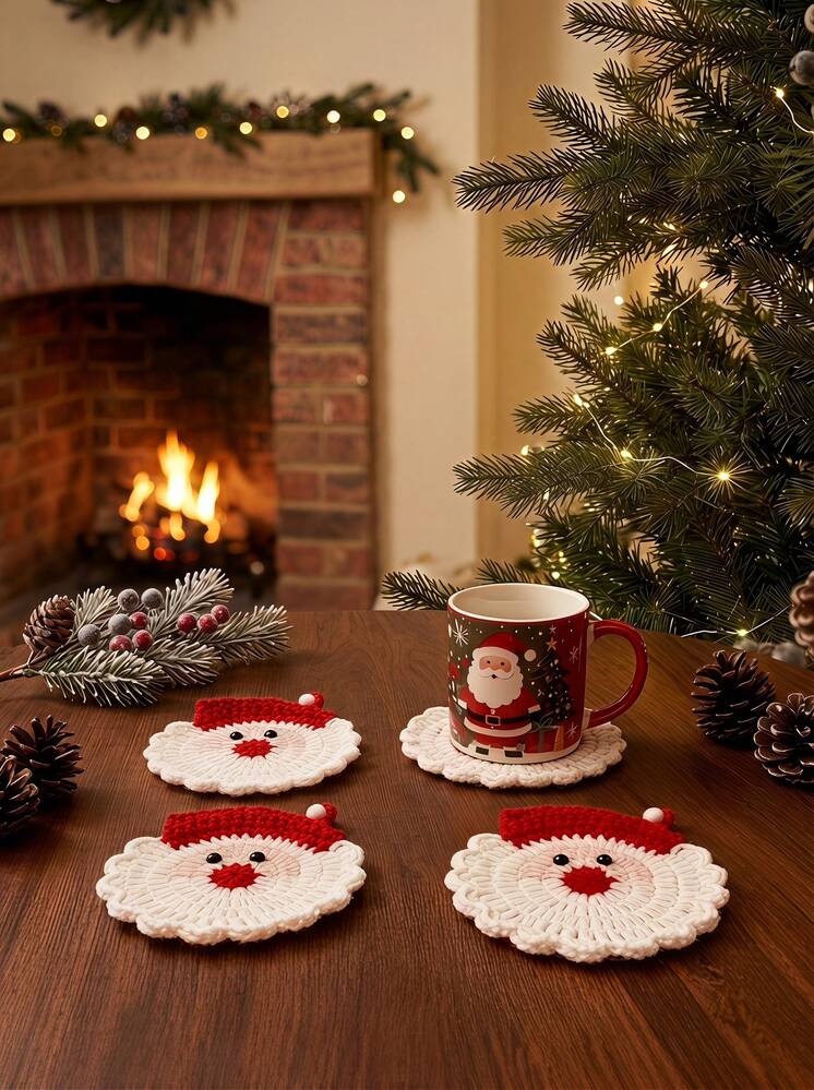 Cirelle Cute Santa Claus Knitted Coasters (With Red Hat Pom-Pom), Adorable Christmas  Style Coaster Set, Winter Christmas Table Decor, Perfect For Holiday  Kitchen Parties | SHEIN USA