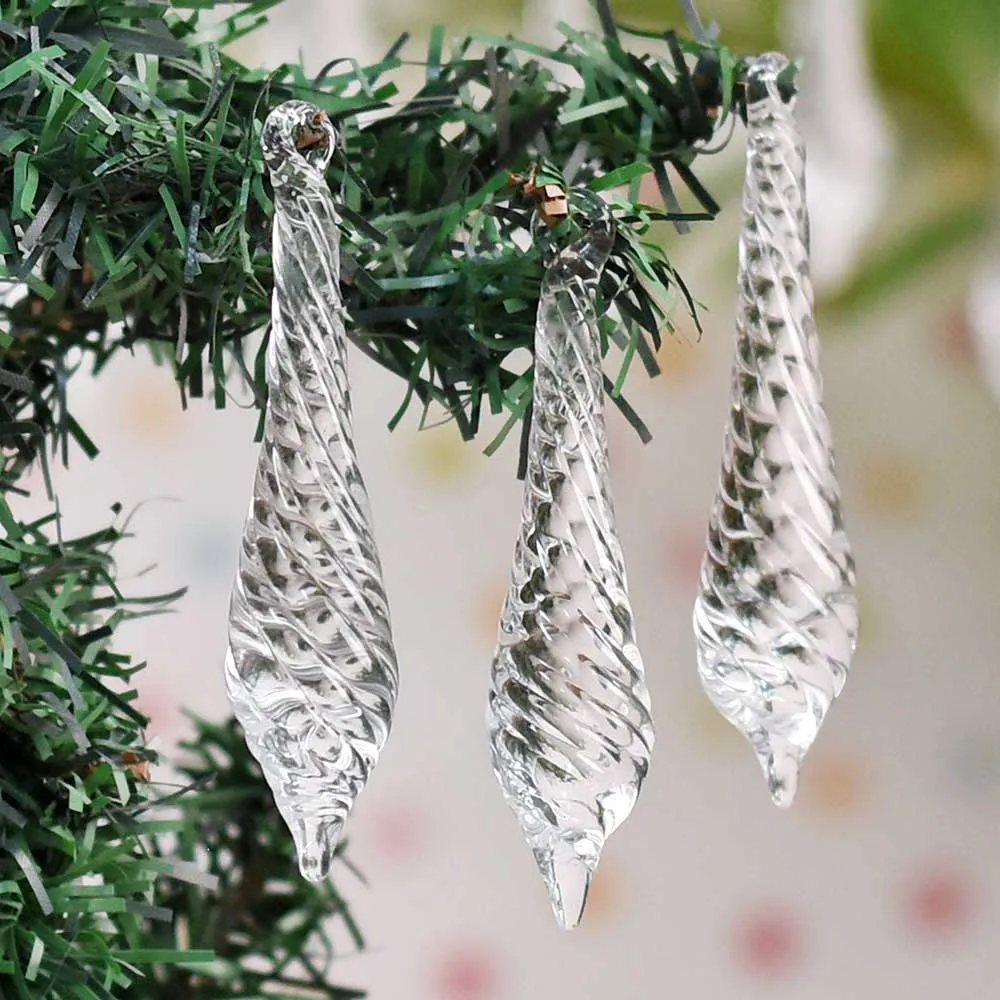 Clear Crystal Glass Twisted Icicles Christmas Ornaments-Chandelier Drop-Set of 20