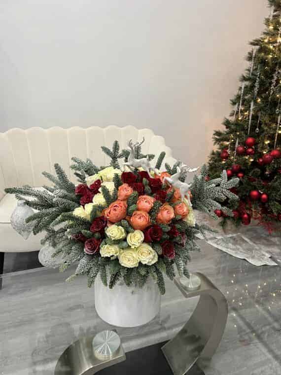 Crimson Holiday Centerpiece - Lush Elegance and Festive Glow