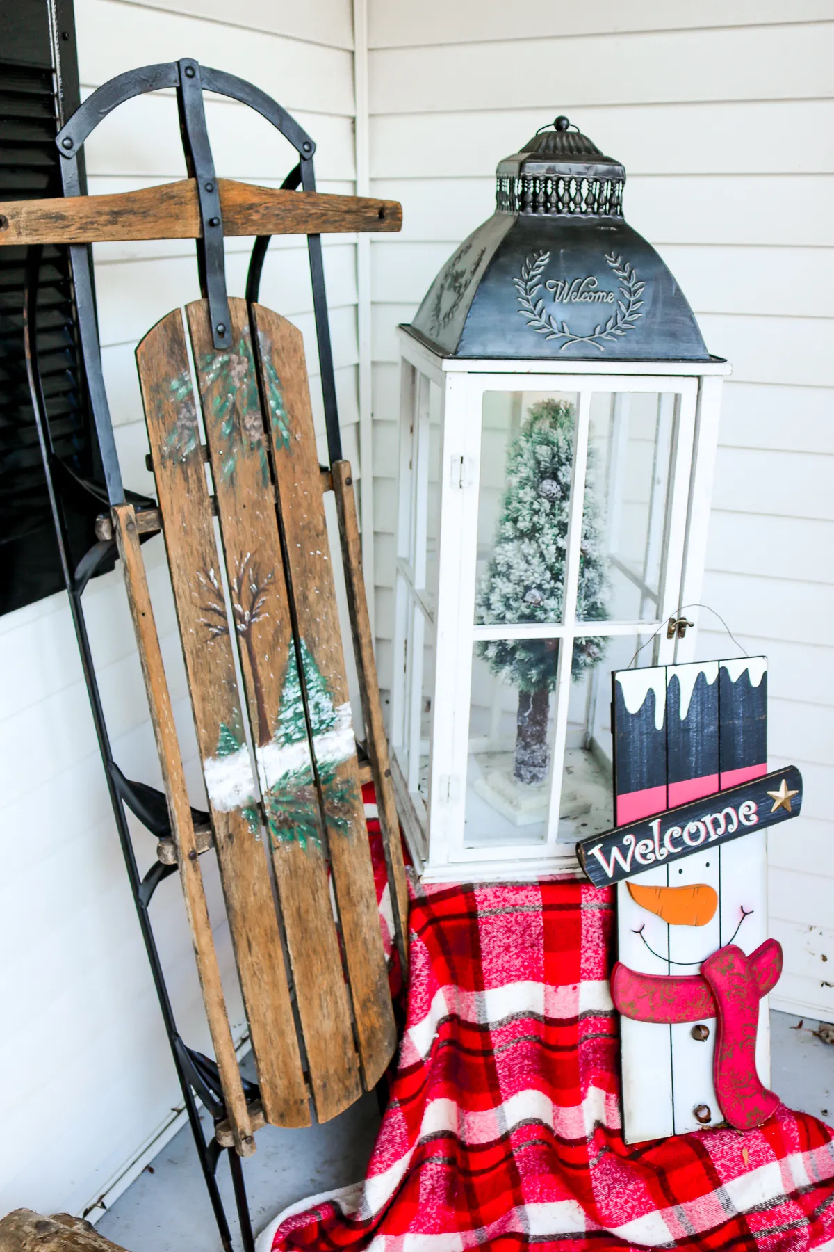Decorating the Front Porch for the Holidays with an Antique Sled
