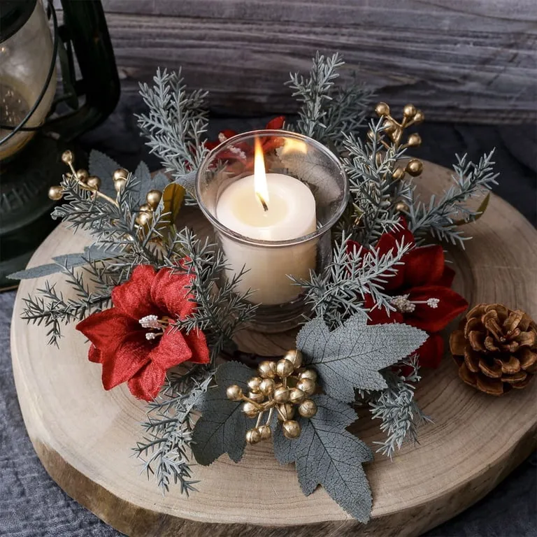Dianli Christmas Candle Ring Wreath Artificial Greenery Candle Holder Centerpiece Table Decoration Holiday Garland with Leaves for Christmas Dinner Party Decor Limited-Time Clea-rance Savings - Walm
